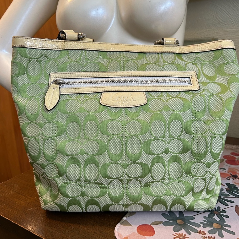 Coach Lime Green Signature Penelope Linch Tote